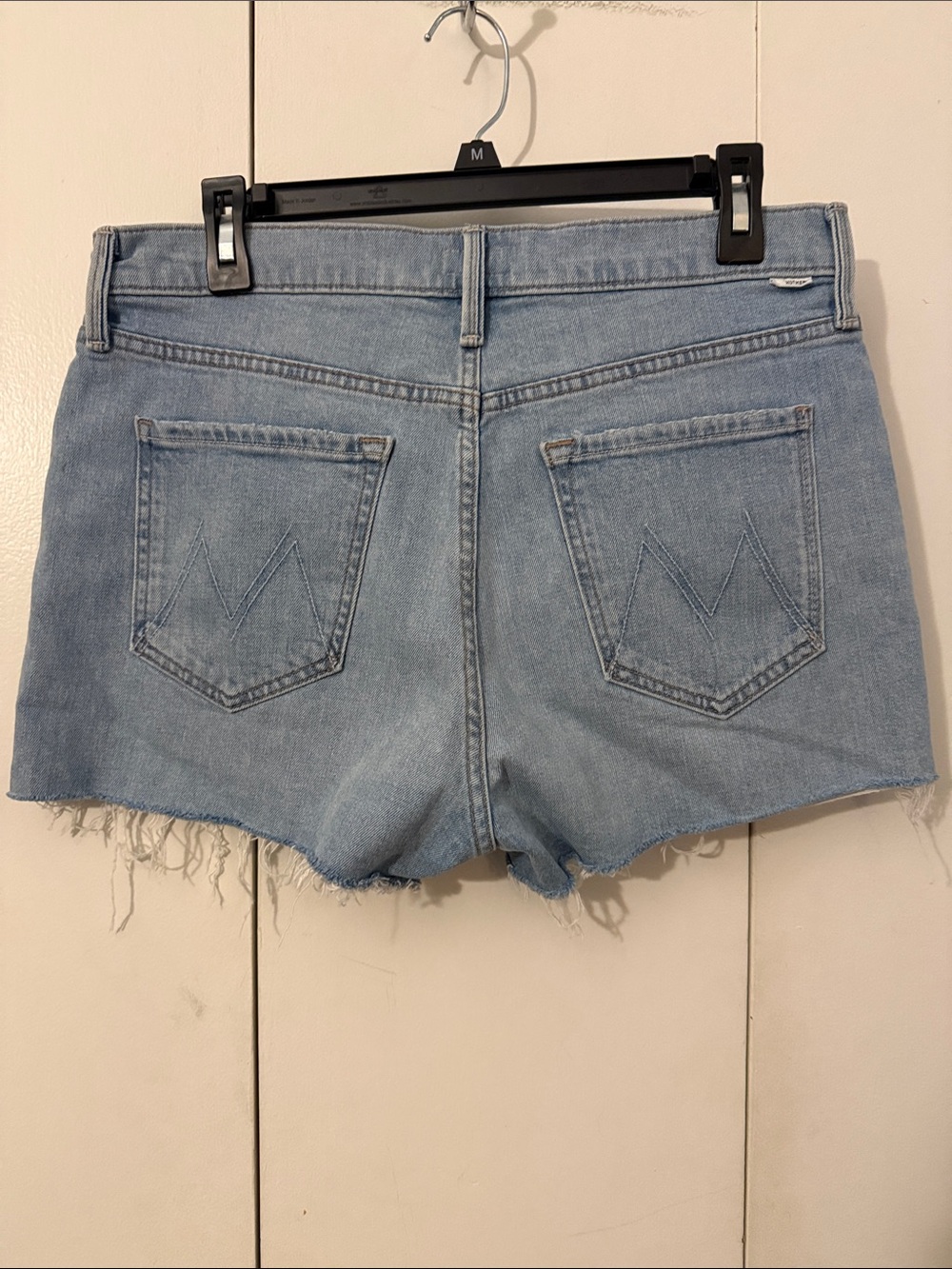 MOTHER Light Blue Denim Cutoff Shorts with Frayed Hem